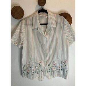 Vintage‎ Alfred Dunner Size 14 Button Up Pastel Short Sleeve Embroidery Sequins